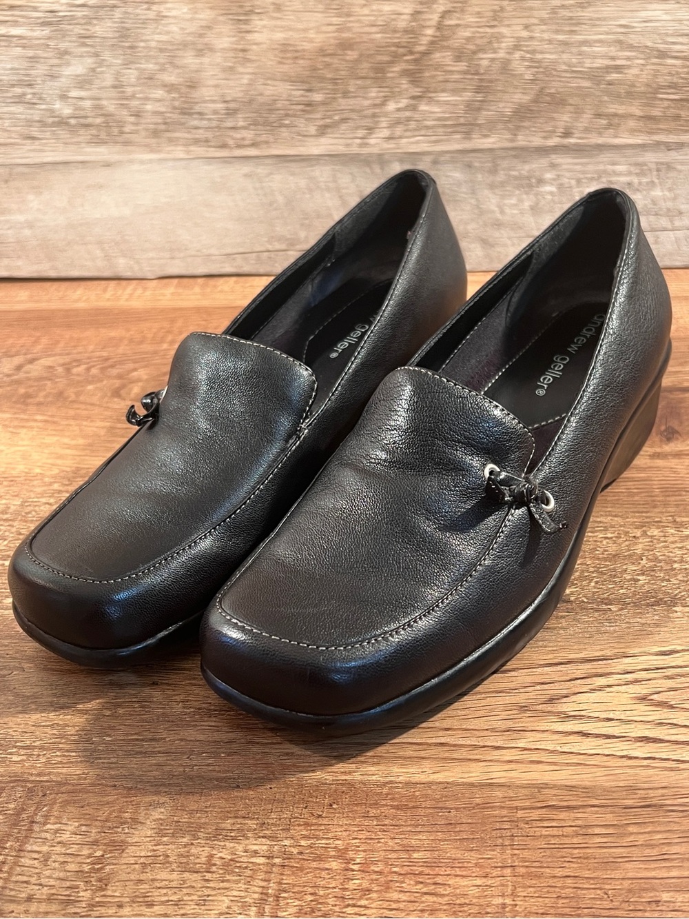 Andrew Geller Black Leather Slip-On Loafers